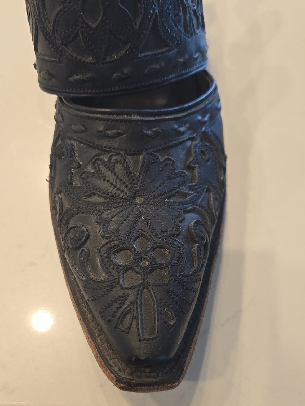 Embroidered Cutout Black Slingback Heels - Picture 8 of 9